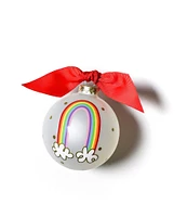 Coton Colors Rainbow of Hope Glass Ornament with Red and White Swirl Stand Set