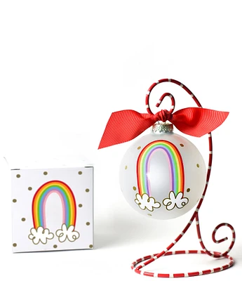 Coton Colors Rainbow of Hope Glass Ornament with Red and White Swirl Stand Set