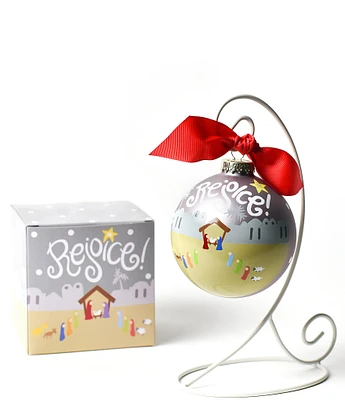 Coton Colors Rejoice Nativity Glass Ornament with White Swirl Stand Set