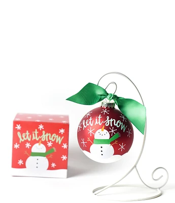 Coton Colors Snowman Let it Snow Glass Ornament with Swirl Stand Set