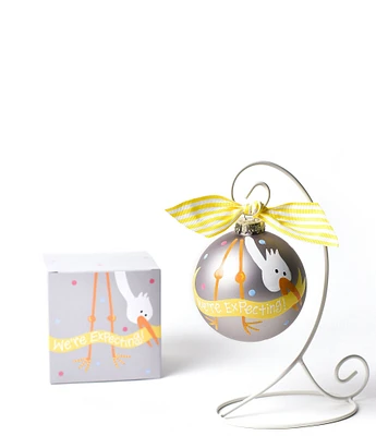 Coton Colors Stork Were Expecting Glass Ornament with White Swirl Stand Set