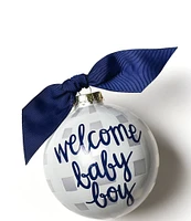 Coton Colors Welcome Baby Boy Gingham Glass Ornament with White Swirl Stand Set