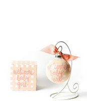 Coton Colors Welcome Baby Girl Gingham Glass Ornament with White Swirl Stand Set