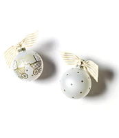 Coton Colors Welcome Twins Glass Ornament with Gold and White Swirl Stand Set