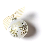 Coton Colors Welcome Twins Glass Ornament with Gold and White Swirl Stand Set