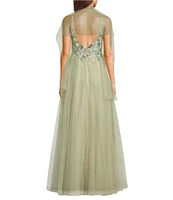 Coya Collection Floral Applique Deep V-Neck Fitted Bodice Gown
