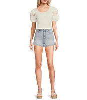 CP Jeans High Rise Roll Frayed Cuff Shorts