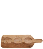 Creative Co Op Acacia Wood Board with 3 Marble Pinch Pots & Spoon, Set of 5