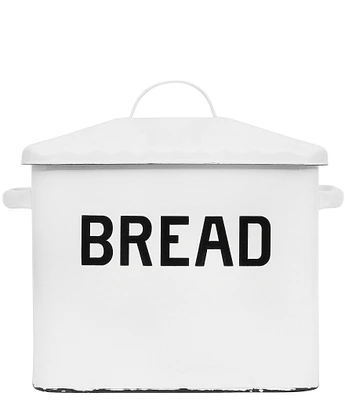 Creative Co Op Farmhouse Enameled Metal Bread Box with Bread Message