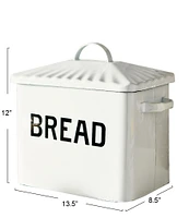 Creative Co Op Farmhouse Enameled Metal Bread Box with Bread Message
