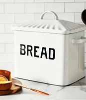 Creative Co Op Farmhouse Enameled Metal Bread Box with Bread Message