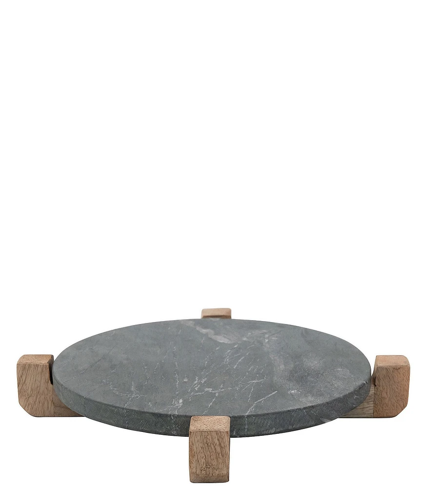 Creative Co Op Marble Serving Board with Mango Wood Stand