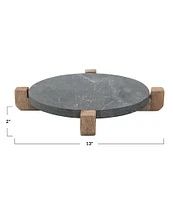 Creative Co Op Marble Serving Board with Mango Wood Stand