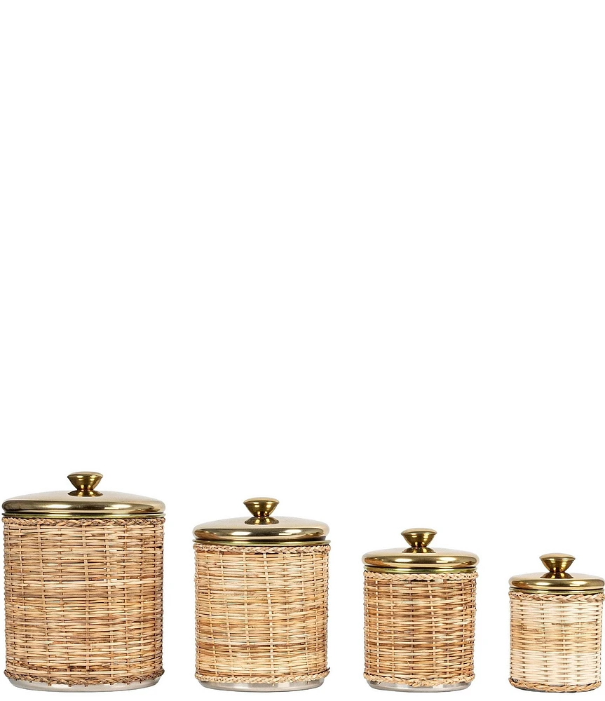 Creative Co Op Rattan Wrapped Stainless Steel Canisters, Set of 4