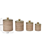 Creative Co Op Rattan Wrapped Stainless Steel Canisters, Set of 4