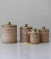 Creative Co Op Rattan Wrapped Stainless Steel Canisters, Set of 4