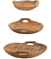 Creative Co Op Teak Wood Bowls with Handles, Set of 3