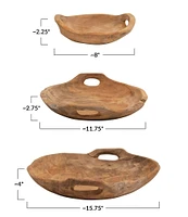 Creative Co Op Teak Wood Bowls with Handles, Set of 3