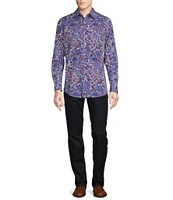 Cremieux Big & Tall Premium Denim Paisley Stretch Long Sleeve Woven Shirt