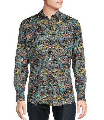 Cremieux Big & Tall Premium Denim Stretch Paisley Print Long Sleeve Woven Shirt