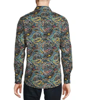 Cremieux Big & Tall Premium Denim Stretch Paisley Print Long Sleeve Woven Shirt