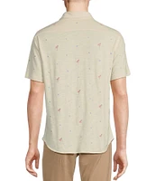 Cremieux Blue Label Camargue Collection Embroidered Flamingo Slub Jersey Short Sleeve Coatfront Shirt