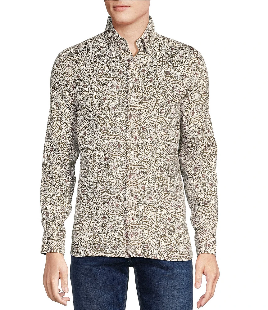Cremieux Blue Label Cape Town Collection Paisley Print Long Sleeve Woven Linen Shirt