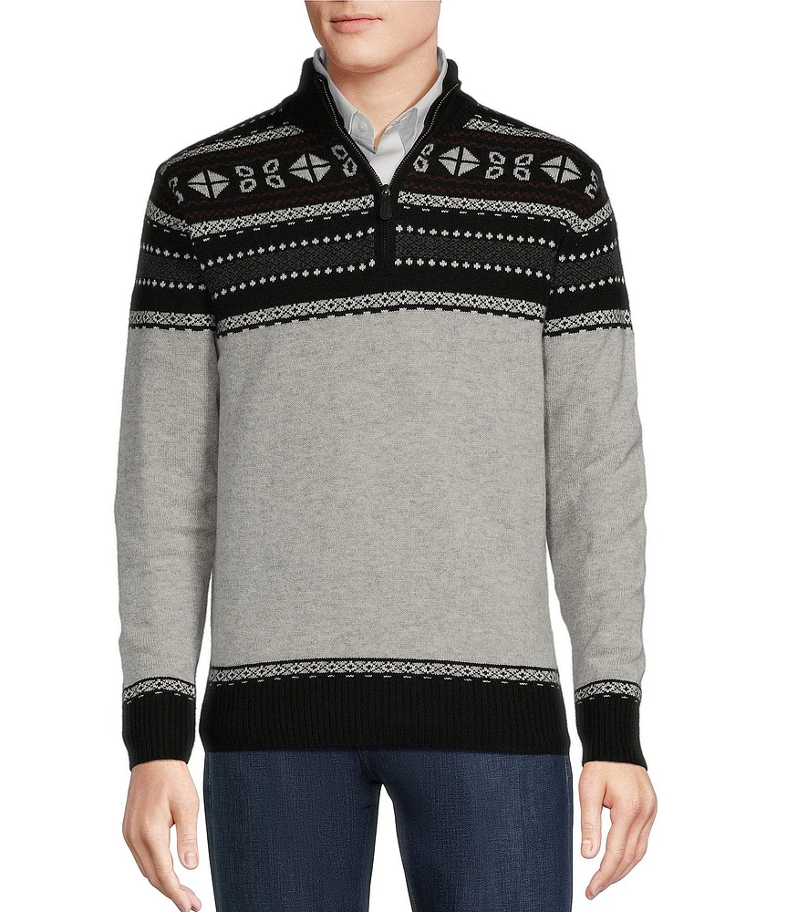 Cremieux Blue Label Chamonix Collection Fair Isle Quarter-Zip Wool Sweater