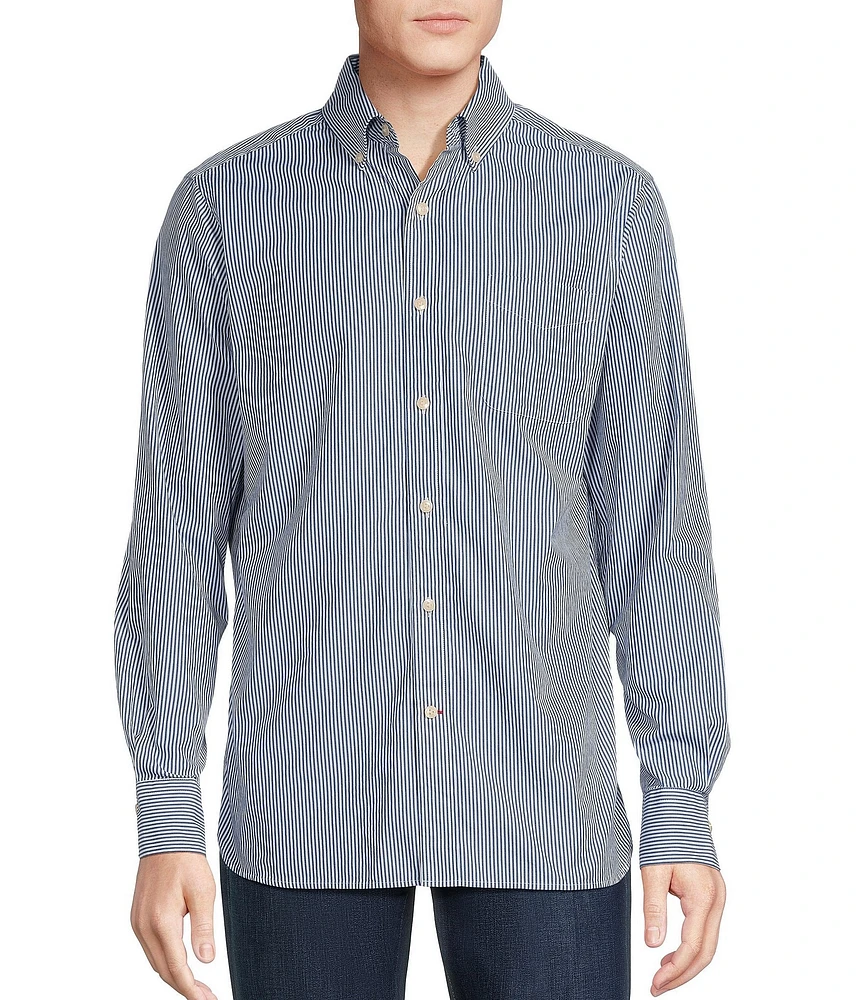 Cremieux Blue Label Classic Fit Capri Washed Mini Stripe Poplin Long Sleeve Woven Shirt