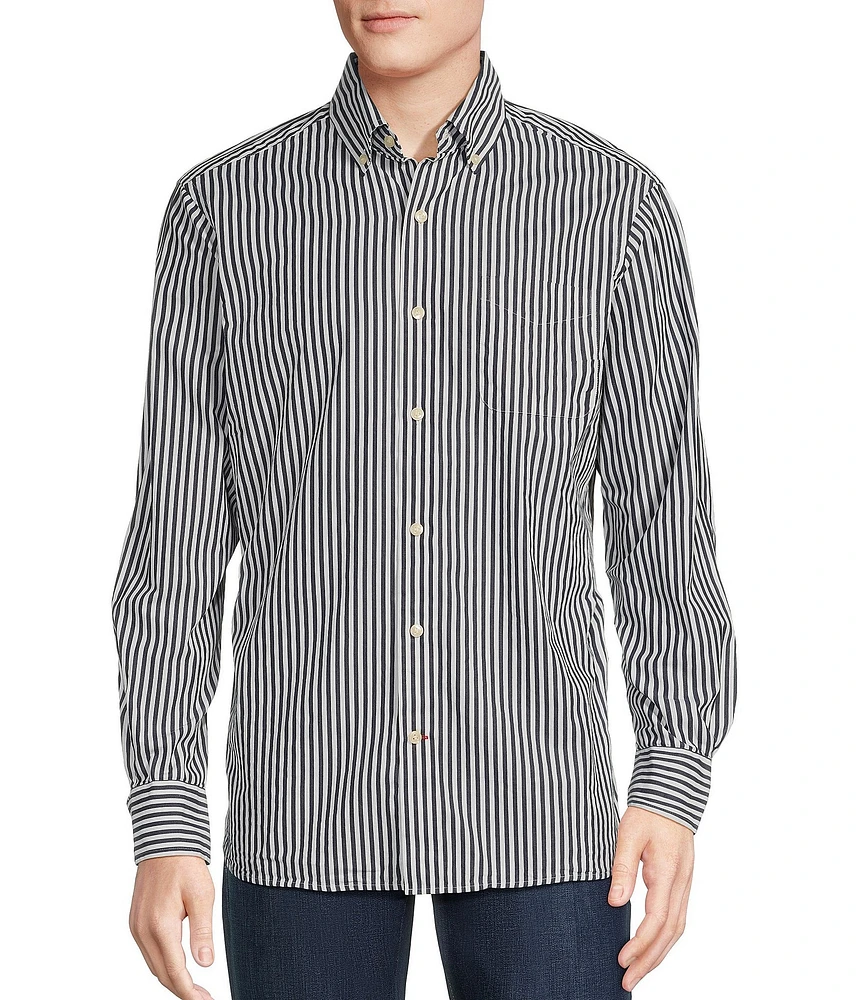 Cremieux Blue Label Classic Fit Capri Washed Stripe Poplin Long Sleeve Woven Shirt