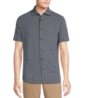 Cremieux Blue Label Classic Fit Medallion Print Short Sleeve Jersey Coatfront Shirt