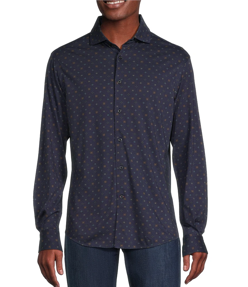 Cremieux Blue Label Down East Collection Printed Coatfront Knit Shirt