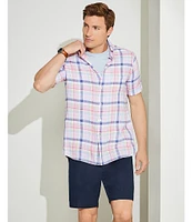 Cremieux Blue Label French Linen Collection Plaid Short Sleeve Woven Shirt