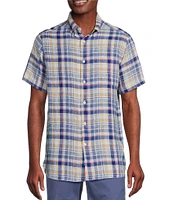 Cremieux Blue Label French Linen Collection Plaid Short Sleeve Woven Shirt