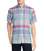 Cremieux Blue Label French Linen Small Plaid Short Sleeve Woven Shirt