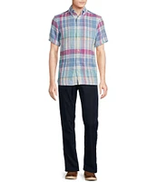 Cremieux Blue Label French Linen Small Plaid Short Sleeve Woven Shirt