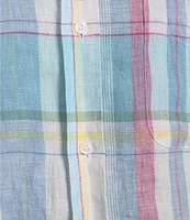 Cremieux Blue Label French Linen Small Plaid Short Sleeve Woven Shirt