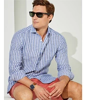 Cremieux Blue Label French Linen Stripe Long Sleeve Woven Shirt