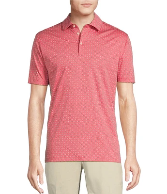 Cremieux Blue Label Allover Micro Geo Print Interlock Short Sleeve Polo Shirt