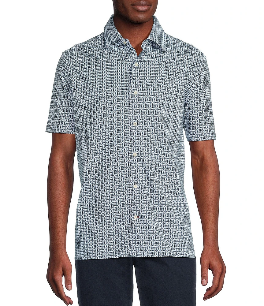 Cremieux Blue Label Geo Print Knit Oxford Short Sleeve Woven Shirt