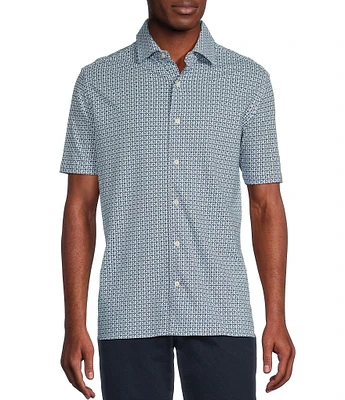 Cremieux Blue Label Geo Print Knit Oxford Short Sleeve Woven Shirt