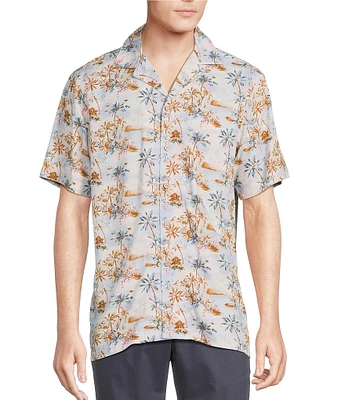 Cremieux Blue Label Island Landscape Print Short Sleeve Woven Camp Shirt