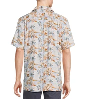 Cremieux Blue Label Island Landscape Print Short Sleeve Woven Camp Shirt
