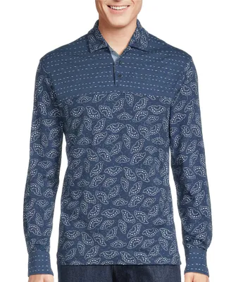 Cremieux Blue Label Kyoto Collection Color Block Print Long Sleeve Jersey Polo Shirt