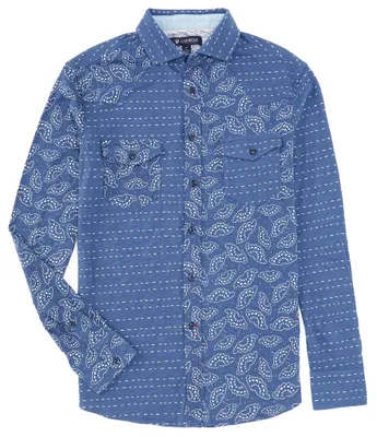 Cremieux Blue Label Kyoto Collection Multi-Patch Print Long Sleeve Jersey Coatfront Shirt