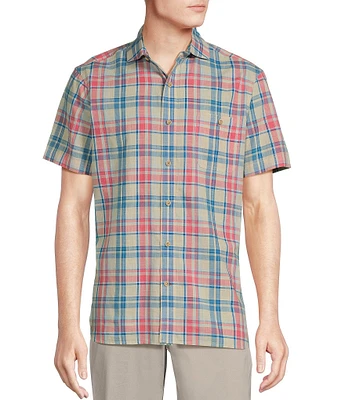 Cremieux Blue Label Plaid Chambray Cotton Short Sleeve Woven Shirt