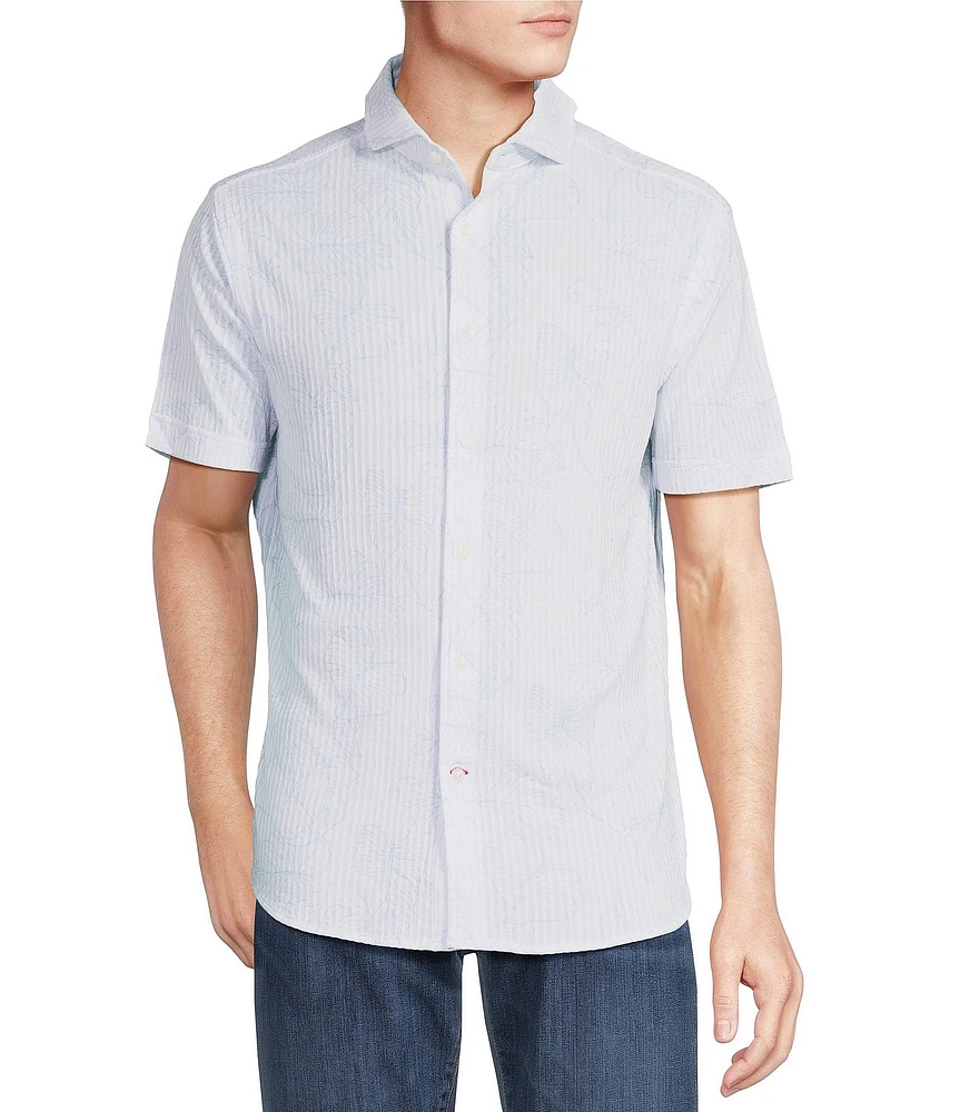 Cremieux Blue Label Palm Lead Printed Seersucker Short Sleeve Coatfront Shirt