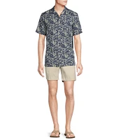 Cremieux Blue Label Palm Leaf Printed Cotton Lyocell Twill Short Sleeve Woven Camp Shirt