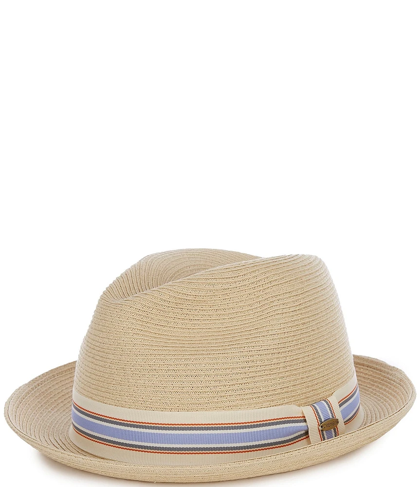 Cremieux Blue Label Paper Braid with Striped Ribbon Fedora Hat
