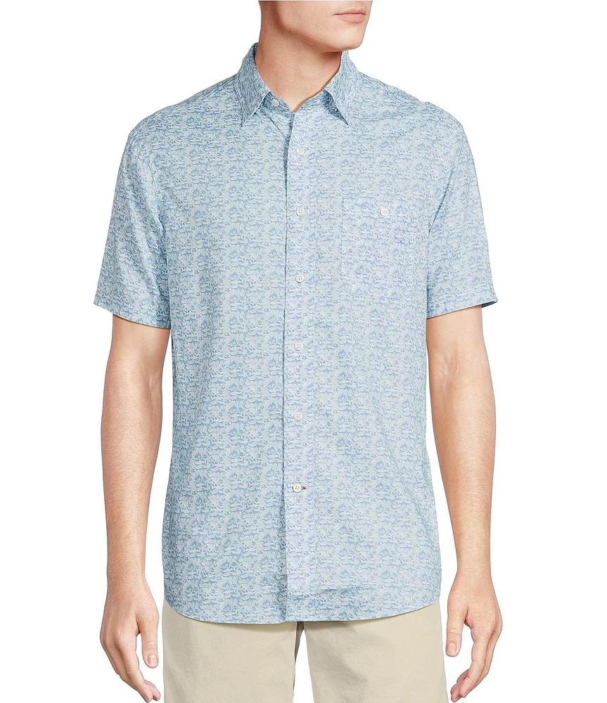Cremieux Blue Label Performance Stretch Shark Print Short Sleeve Woven Shirt
